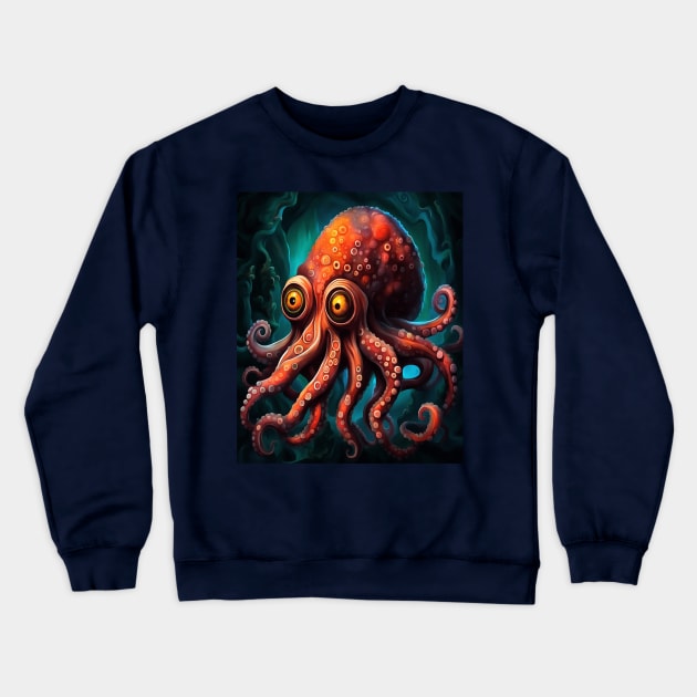 Fun Ocean Dwelling Octopus Cartoon Creature Crewneck Sweatshirt by taiche